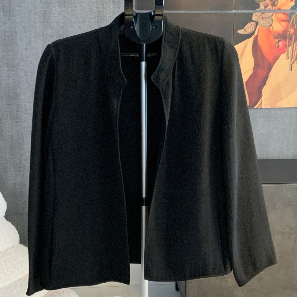 Eileen Fisher Oversized Crackled Silk blend Black Blazer  M